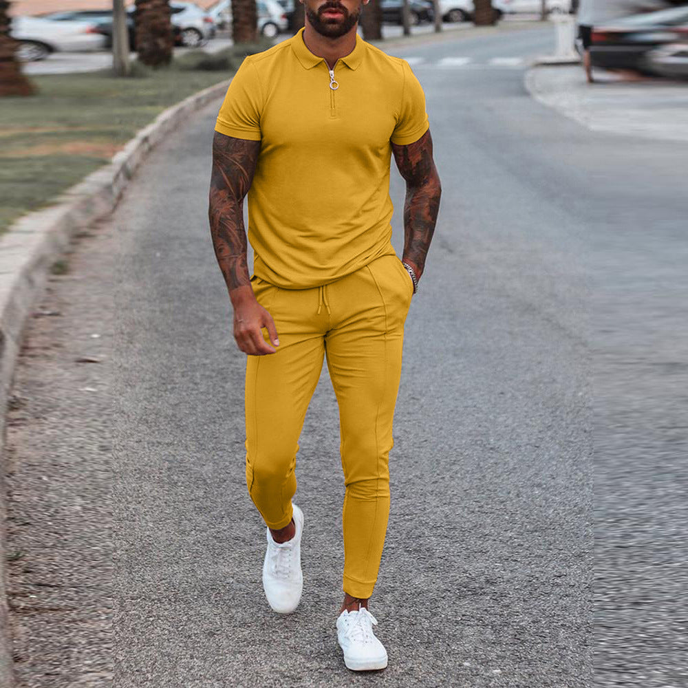 Summer Cross-Border Foreign Trade Short-Sleeved Trousers Two-Piece Leisure Youth Suit Sports Suit Two-Piece Suit