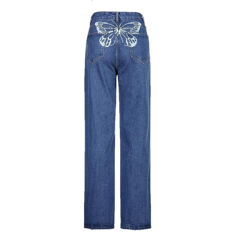 Retro Gradient Printed Washed Skinny Jeans – Women's Straight-Leg Denim Pants