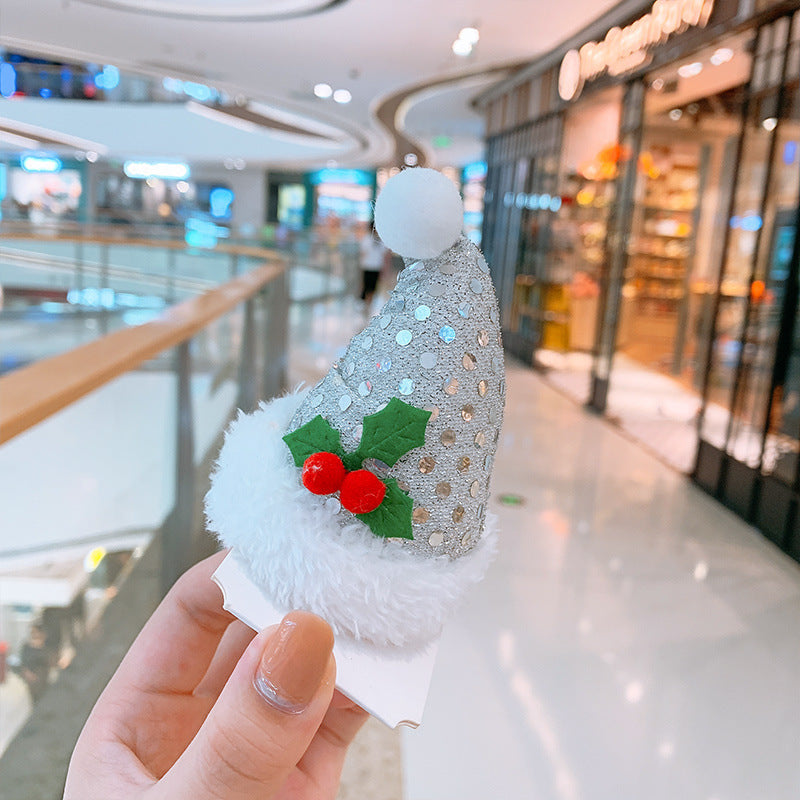Handmade Cloth Christmas Antler Hairpin with Festive Plush Hat