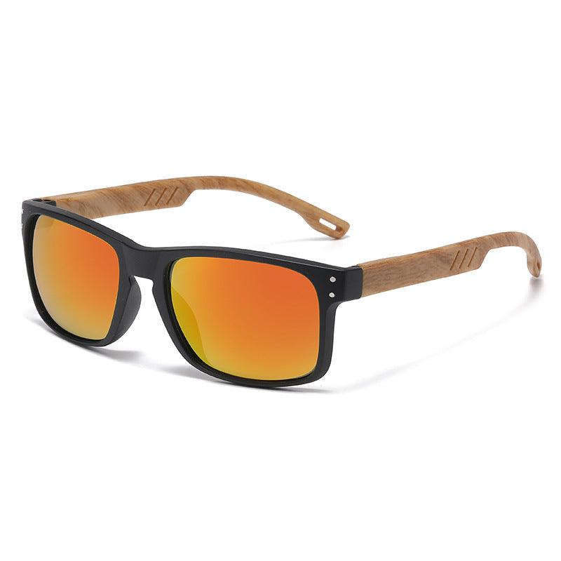 Men's Retro Wood Grain Square Sunglasses