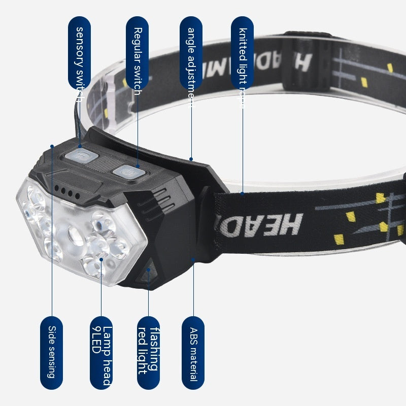 Induction Headlight Strong Light 9LED Outdoor Riding
