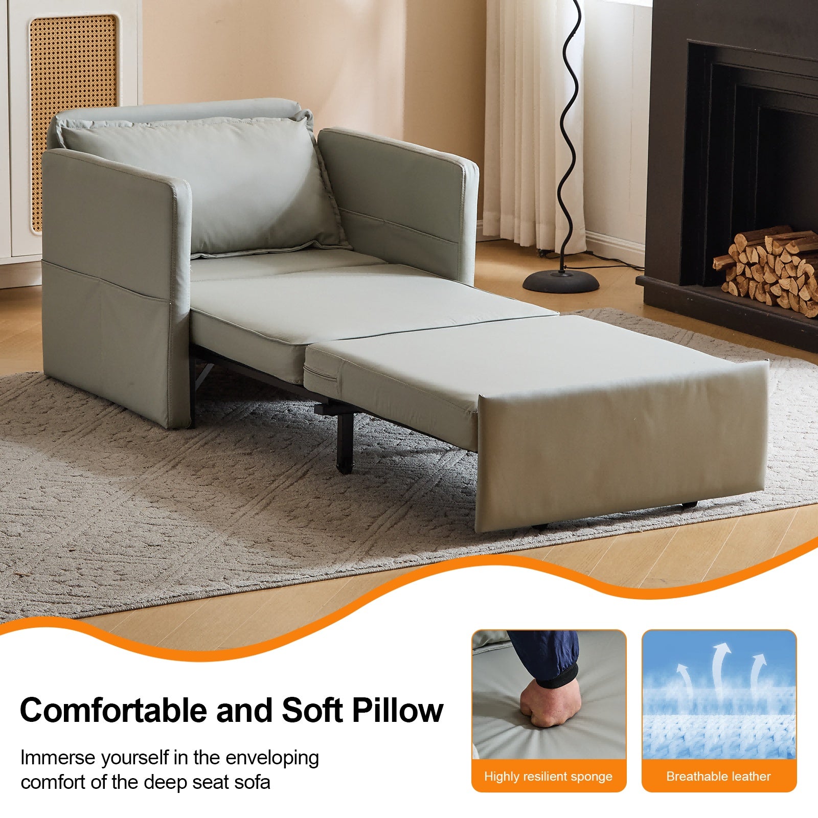 Adult Sleeper Chair Bed, 3-in-1 Convertible Sofa Chair Bed Pull-out Sofa Bed