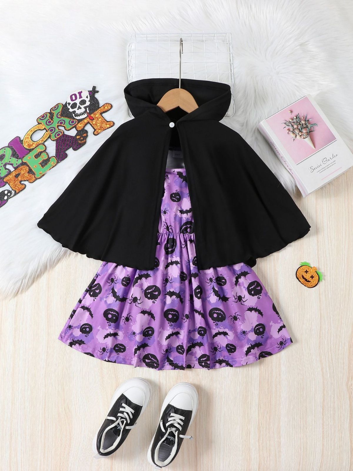 Halloween Cloak Hooded Top Printed Dress