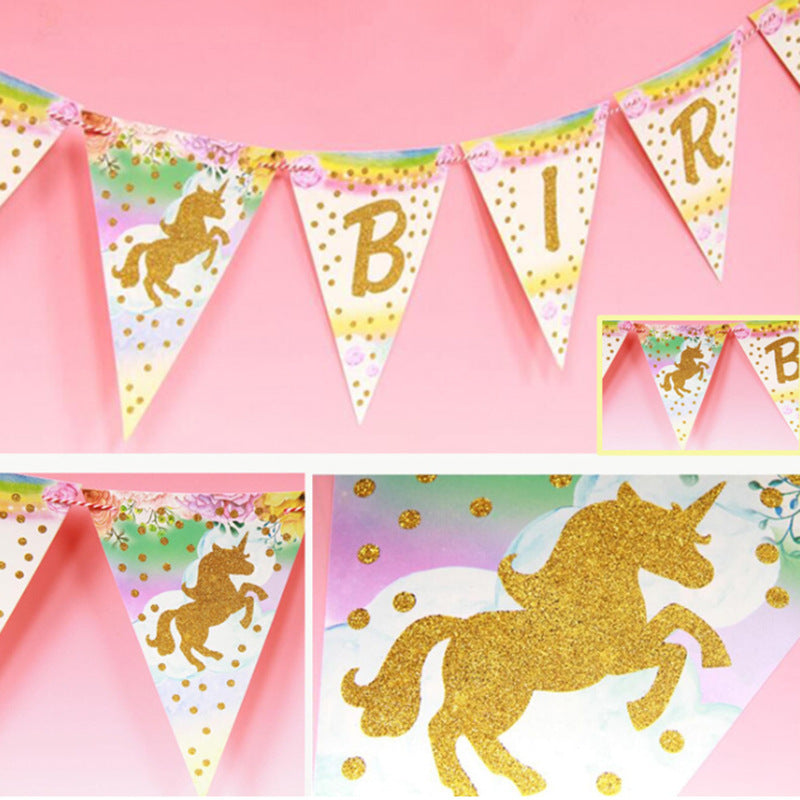 Colorful Paper Flag Banner – 15-Piece Birthday Party Decoration