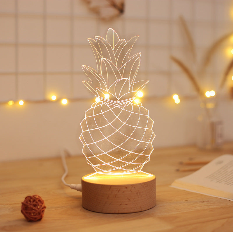 Cartoon Pineapple Bedside Table Lamp – USB Powered Night Light with Dimmer