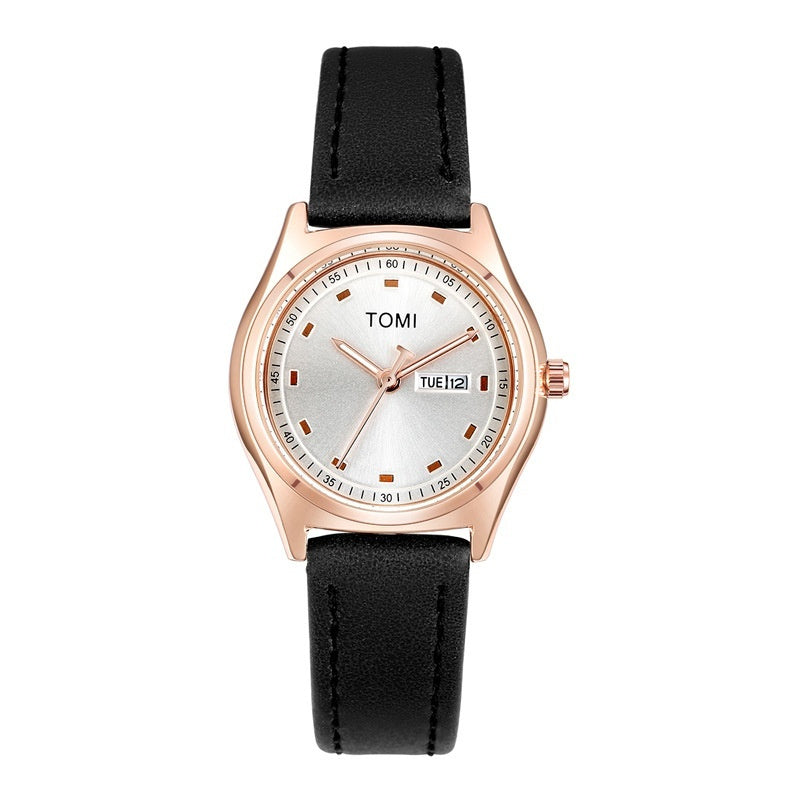 Fashion Simple Double Calendar Leather-belt Watch