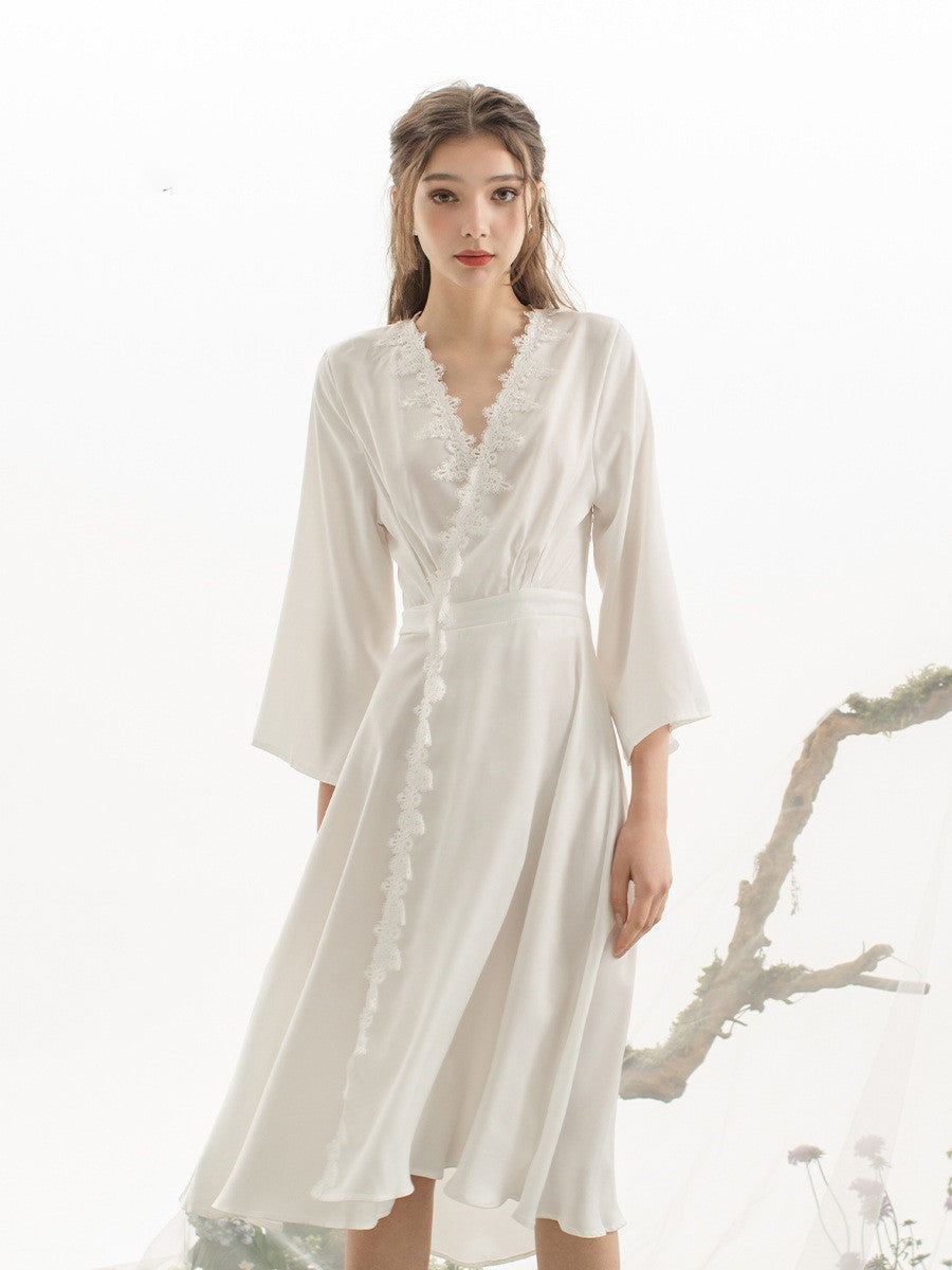 Bridal French Wedding Beauty Back Lace Long Nightgown