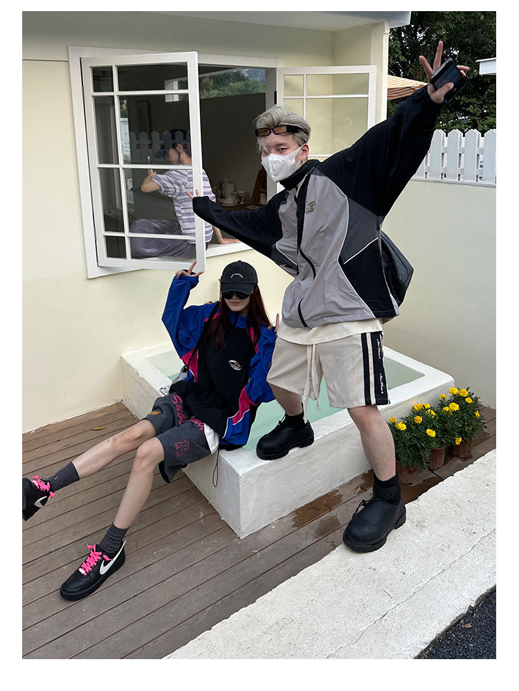 Retro American Thin Sun Protection Clothing Stitching Couple Outdoor Quick-drying Coat