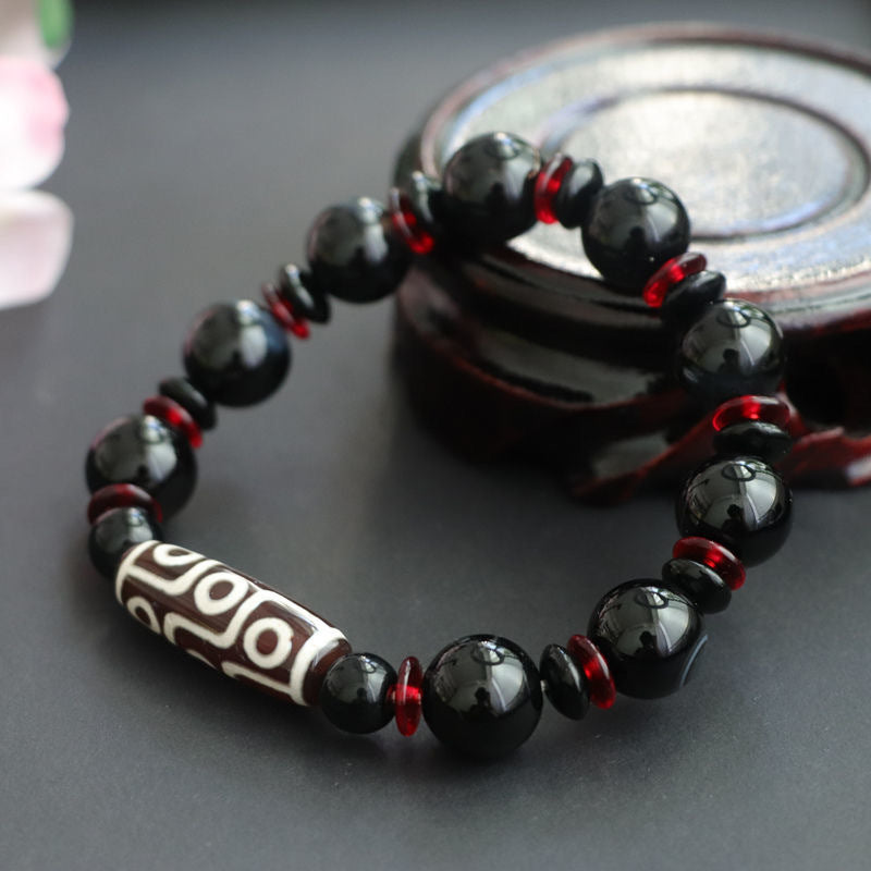 Fashion Black Agate Dzi Bead Chalcedony Bracelet