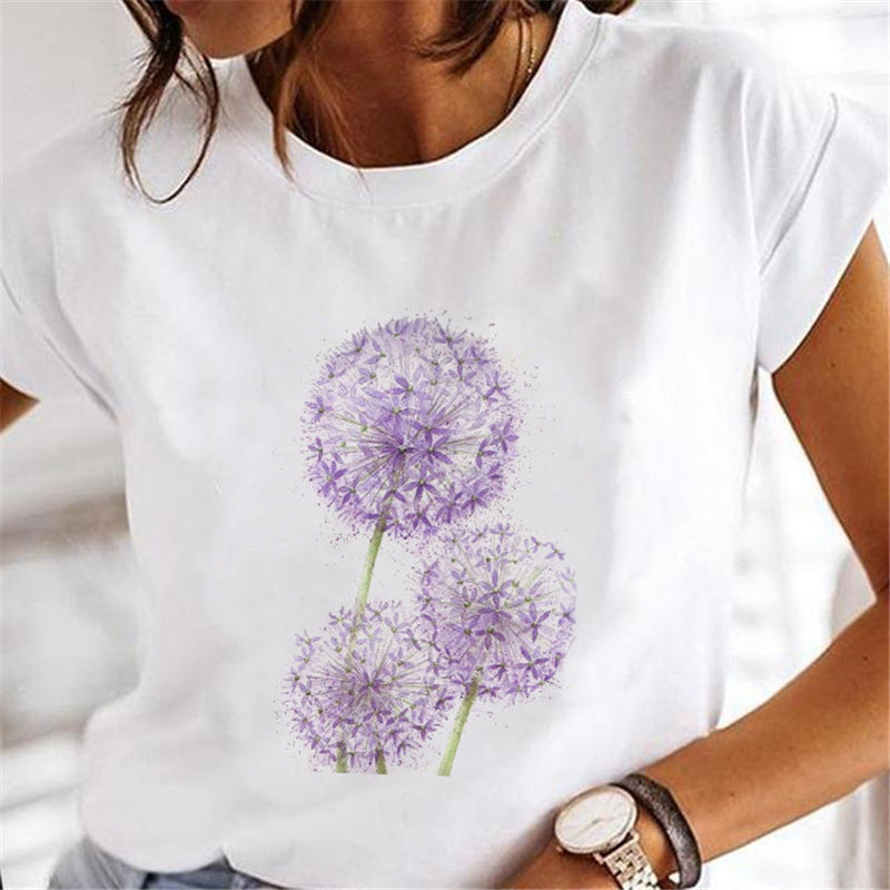 Women's Dandelion Print Milk Silk Pullover Tee