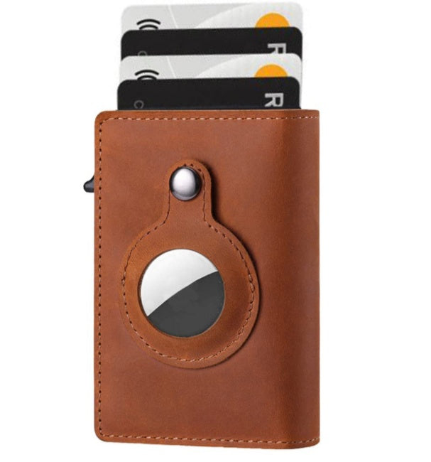 Men's Slim Leather AirTag Wallet – Anti-Theft RFID Multi-Functional Card Holder