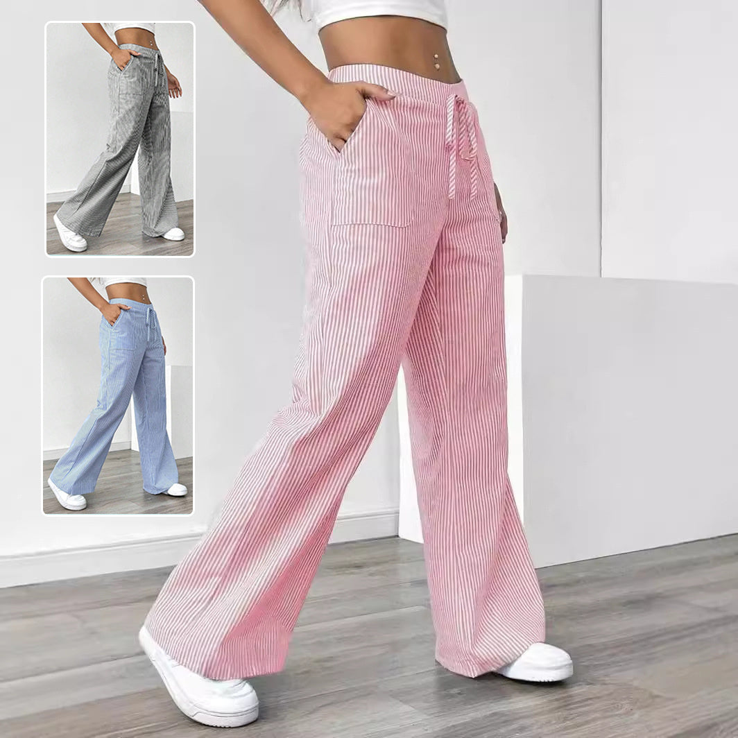 Women's Striped Loose Wide Leg Trousers Trueran Pockets