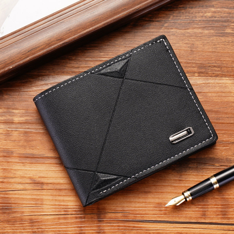 Men's Slim PU Leather Trifold Wallet Card Slots Solid Color
