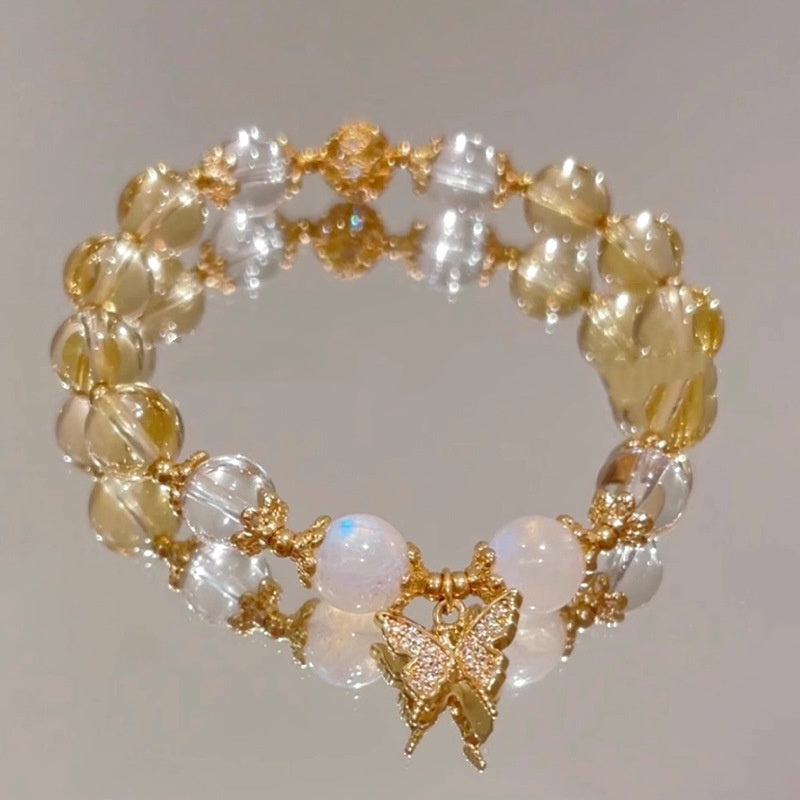 Moonstone White Crystal Beaded Bracelet