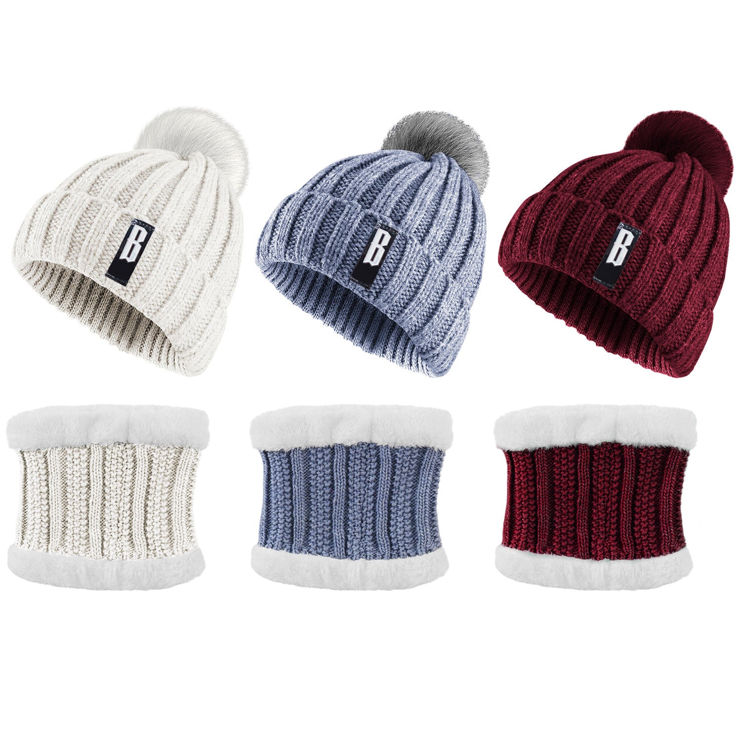 Women's Winter Knit Beanie and Scarf Set
