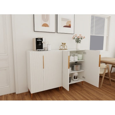 Modern White Sideboard Cabinet With Gold Handles For Kitchen, Dining Room Furniture Organizer