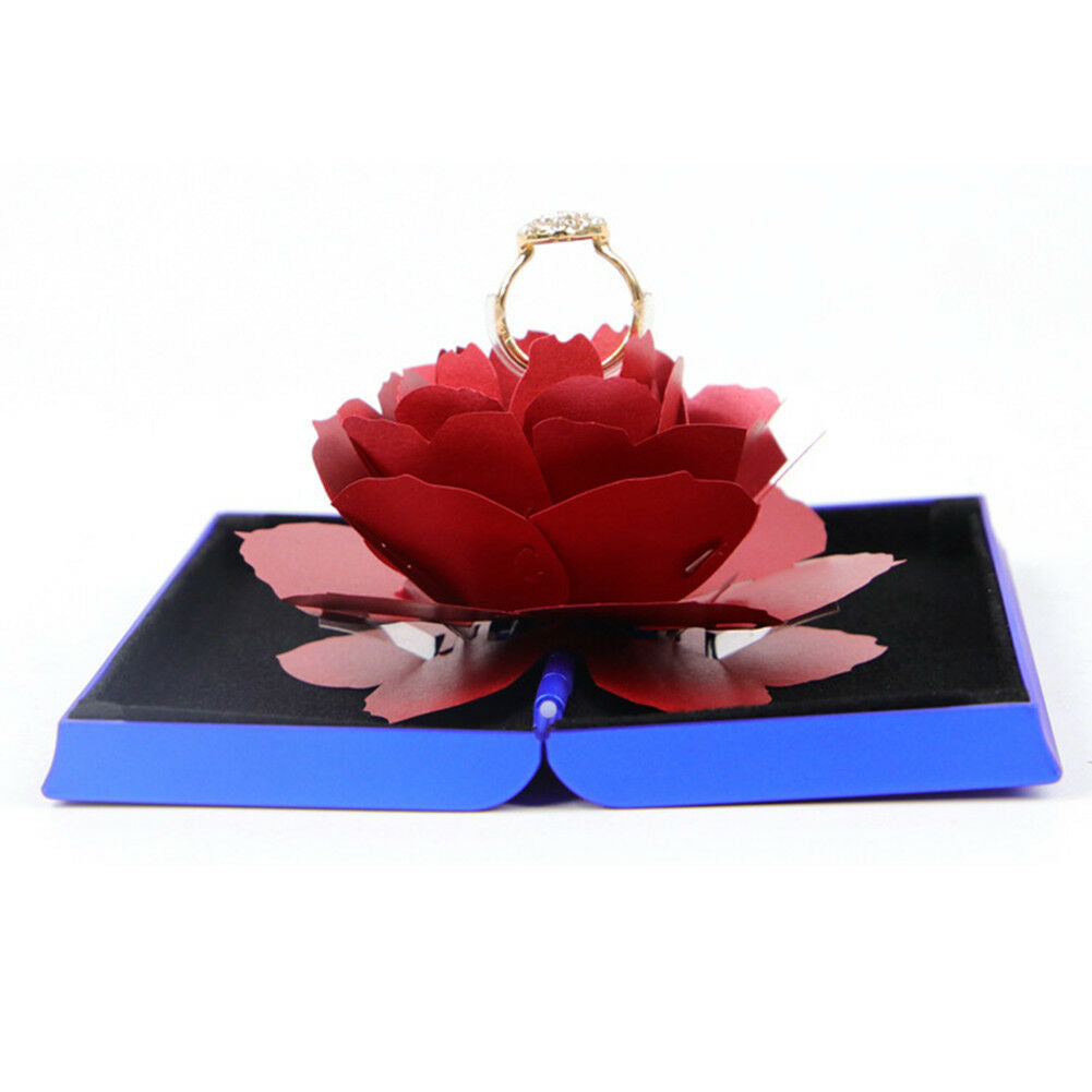 Rose Flower Rotating Ring Box Wedding Net Red