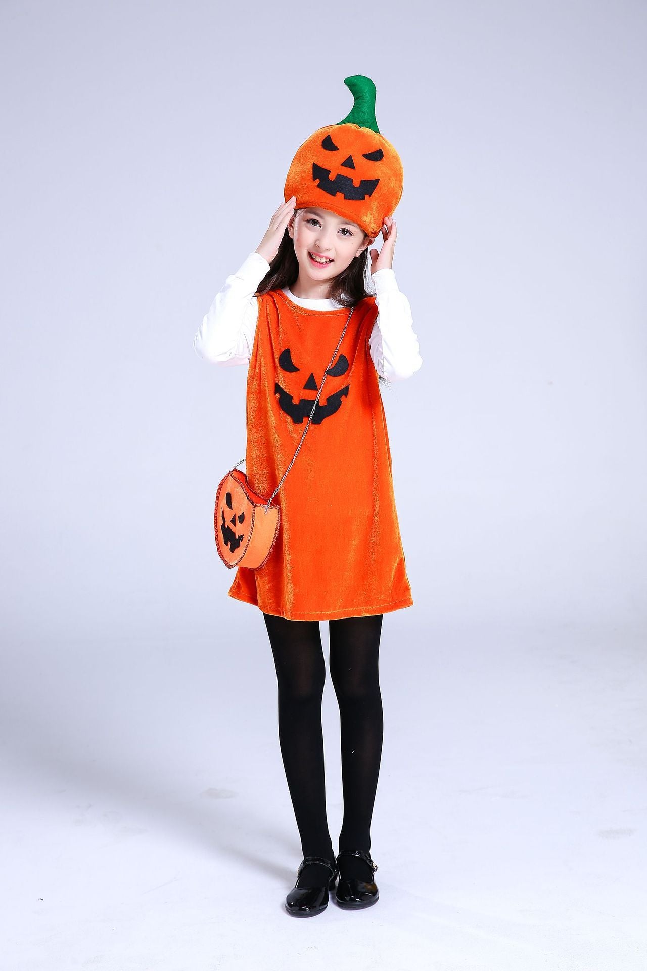 Girls Pumpkin Costume – Children’s Halloween Party Dress-Up Outfit