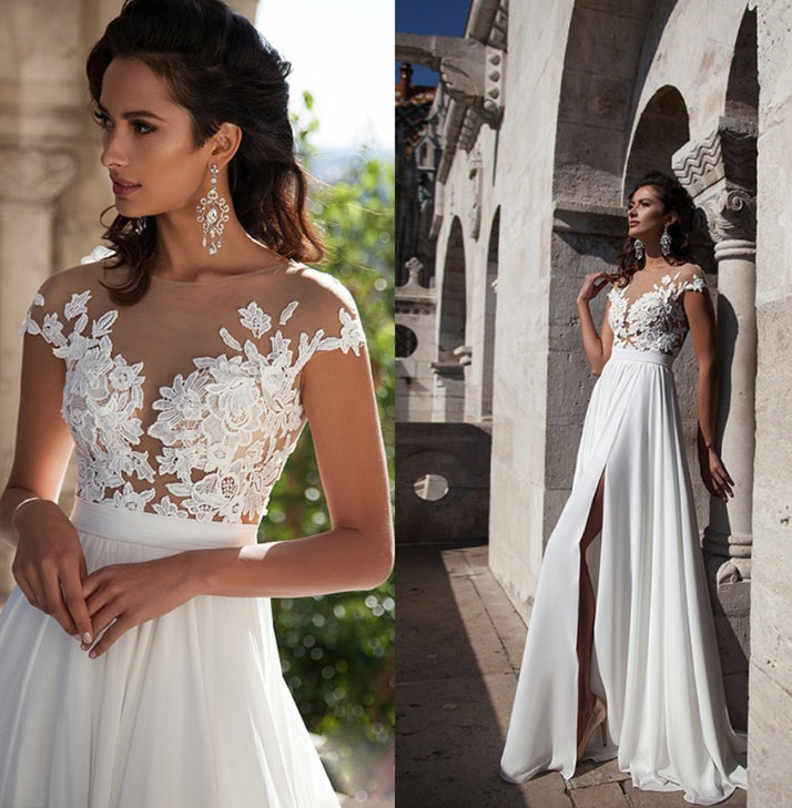 Bohemian A-Line Appliqué Floor-Length Chiffon Wedding Dress