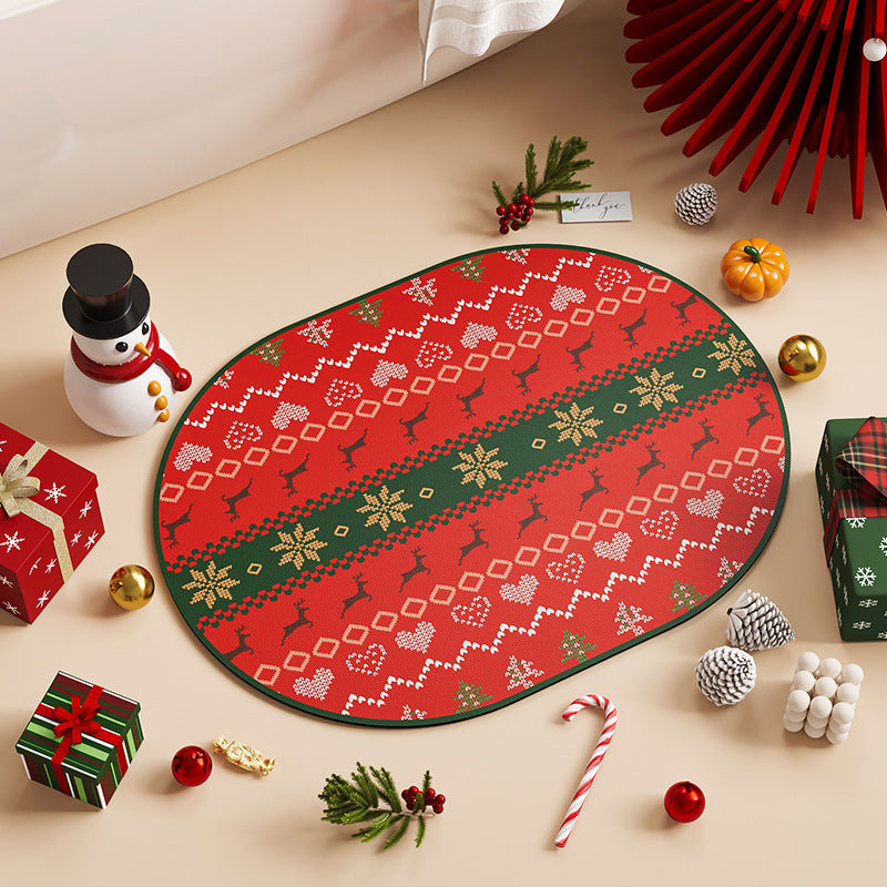 Christmas Diatom Ooze Oval Absorbent Floor Mat