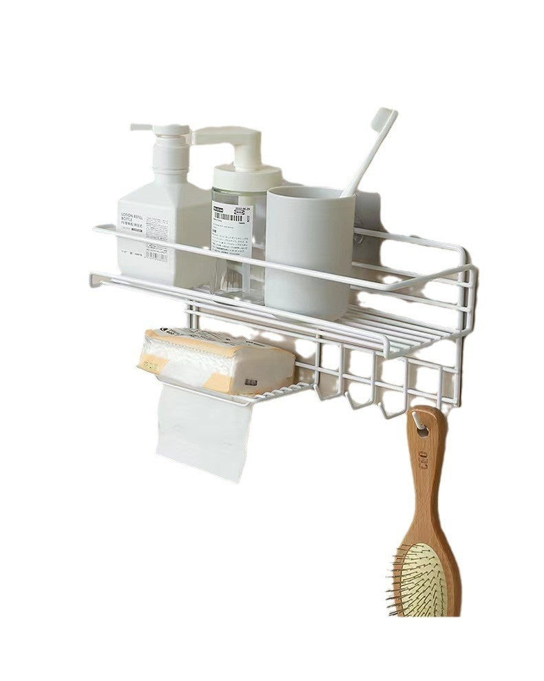 Punch-Free Wall-Mounted Bathroom Storage Rack – No-Drill Easy Installation