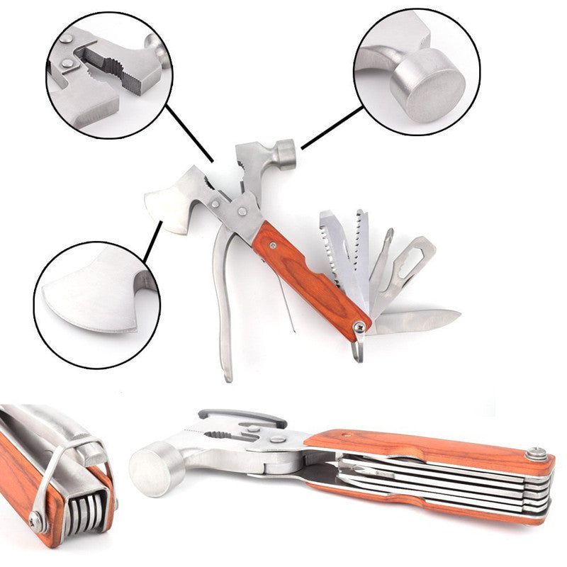 Outdoor Multi-Purpose Pliers Tool Set with Screwdriver, Axe, Knife, Saw, Hammer & More – Stainless Steel with Bakelite Handle