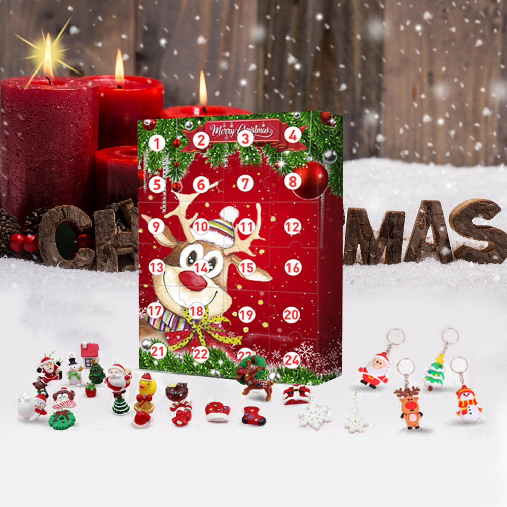 24 Days Christmas Advent Calendar with Resin Pendant Keychain Ornaments