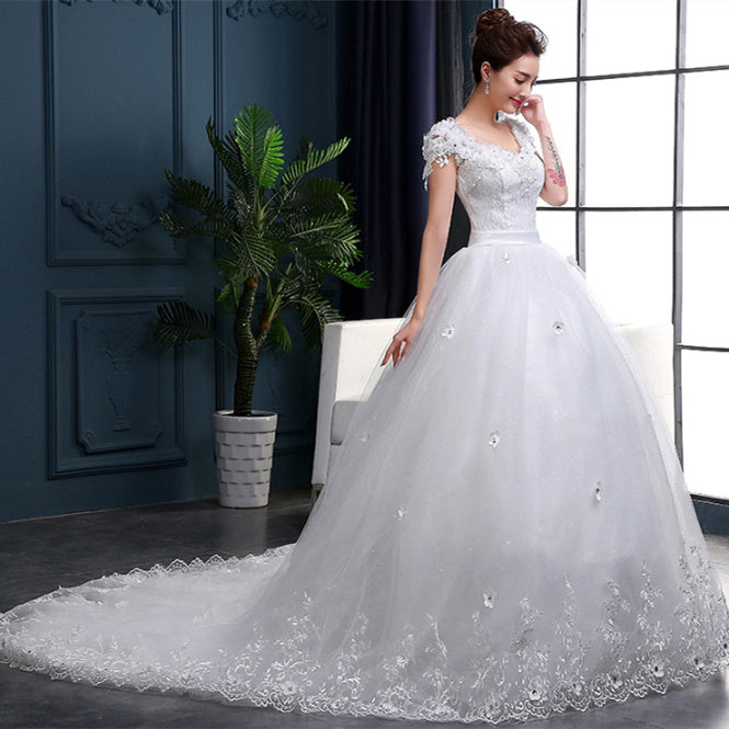 Elegant Mulberry Silk Long Tail Wedding Dress for Brides