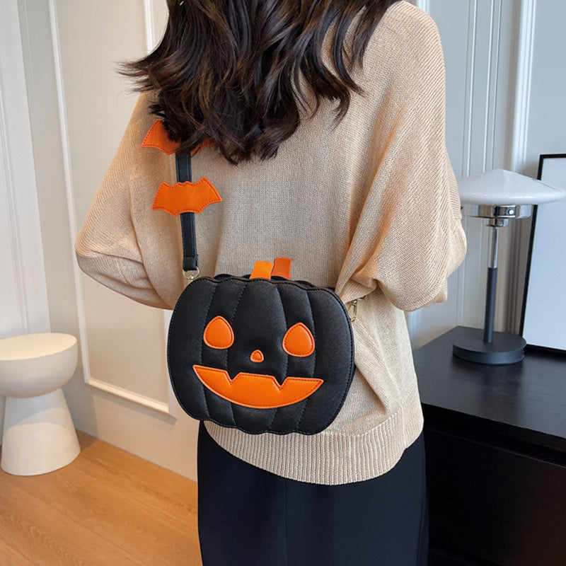 Halloween Pumpkin Crossbody Bag – 2023 Cartoon Shoulder Purse with Bat Design