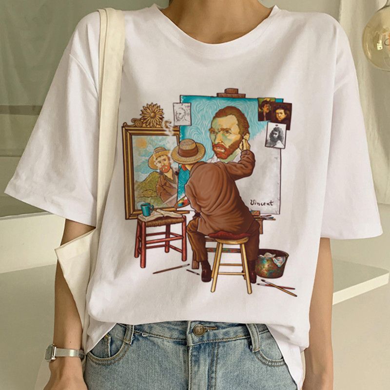 Women's Modal Art Print T Shirt Van Gogh Regular