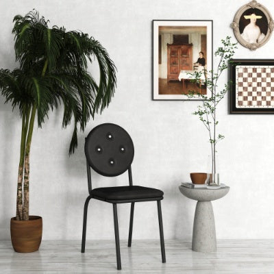 4-Piece Set of Black Faux Leather Bar Stools with Waterproof Surface and Metal Legs