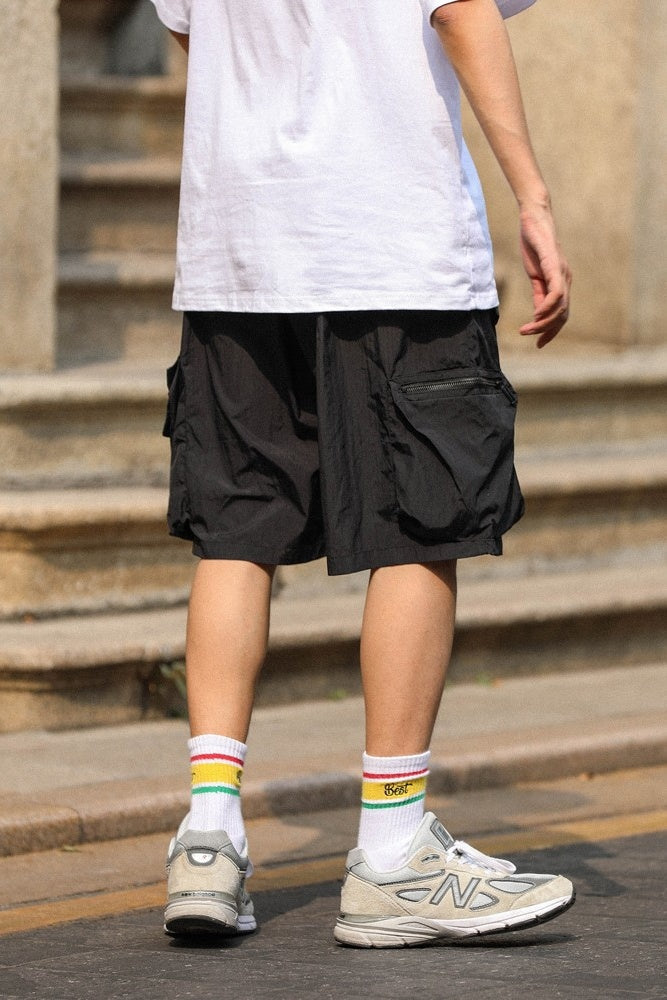 Men's Cargo Shorts Polyester Mid-Waist Solid Color Black