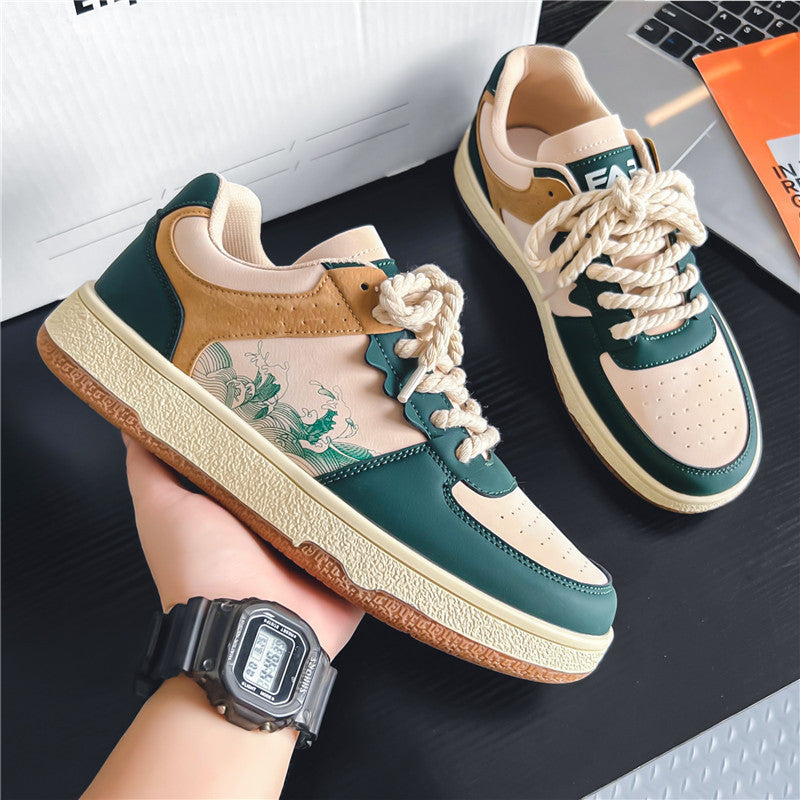 Men’s Lace-Up Casual Sneakers – Thick Sole Fashion Comfortable Breathable Walking Shoes