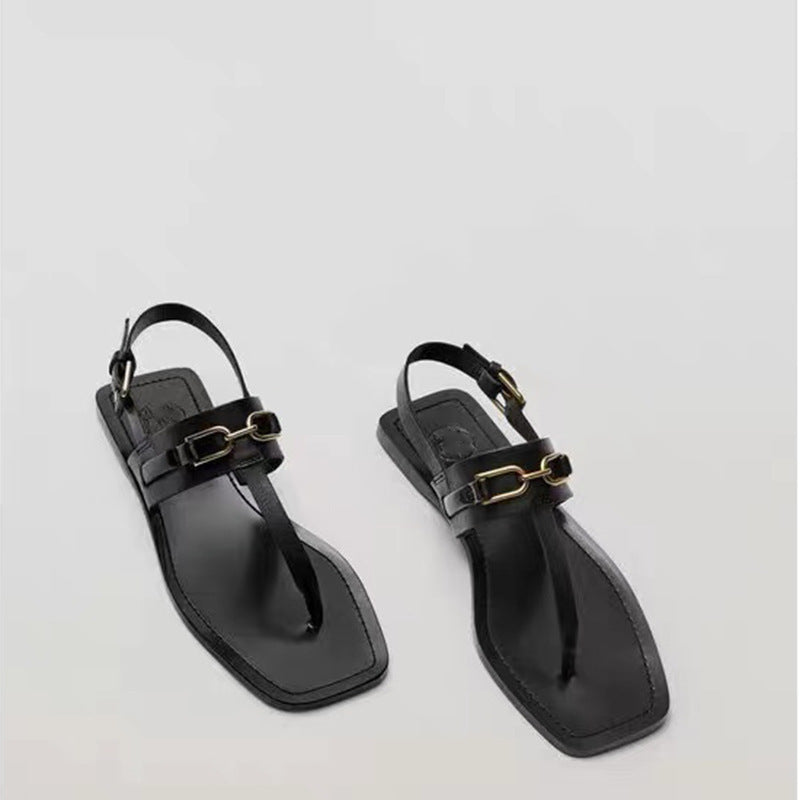 Summer New Women’s Casual One-Word Buckle Flat Flip-Flop Sandals