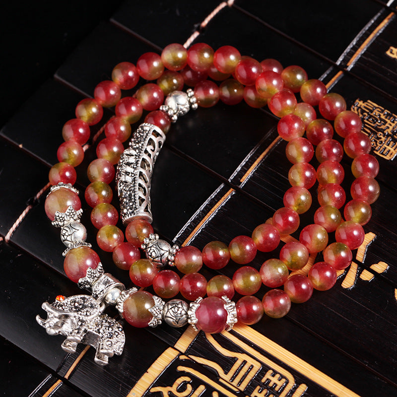 Natural Watermelon Crystal Bracelet Chinese Knot