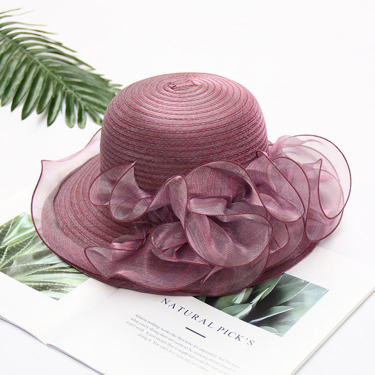 Women's Korean Lace Organza Wide Brim Foldable Sun Hat