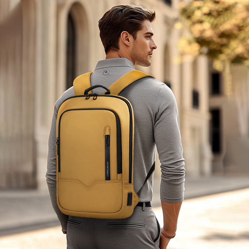 Slim Unisex Solid Color Polyester Commuter Laptop Backpack