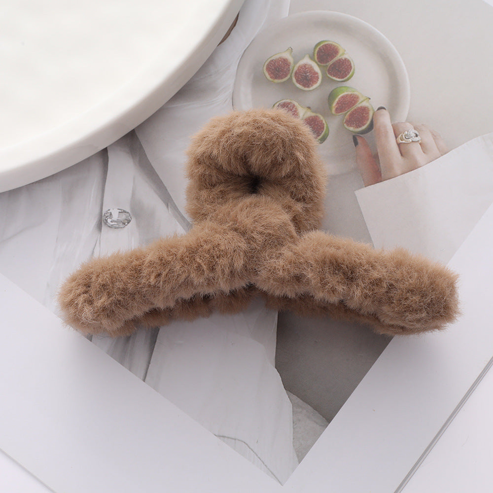 Solid Color Fur Grip Plush Back Head Barrettes