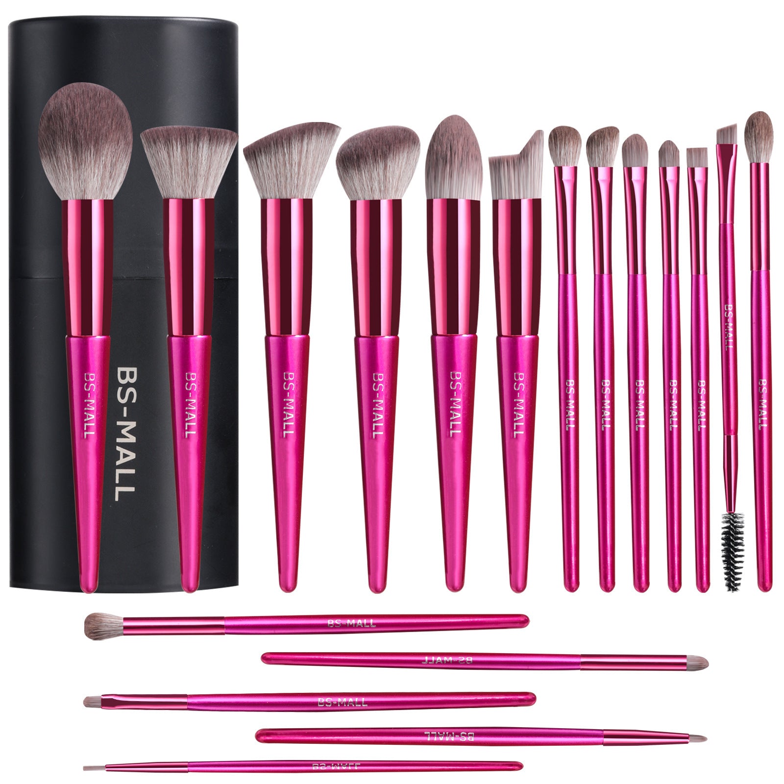 18-Piece Red Makeup Brush Set – Long Handle Professional Beauty Tools