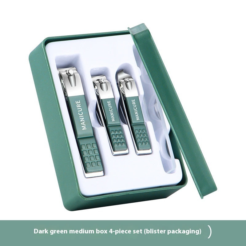 Dark Green Nail Clippers Four-piece Anti-splash Nail Scissors