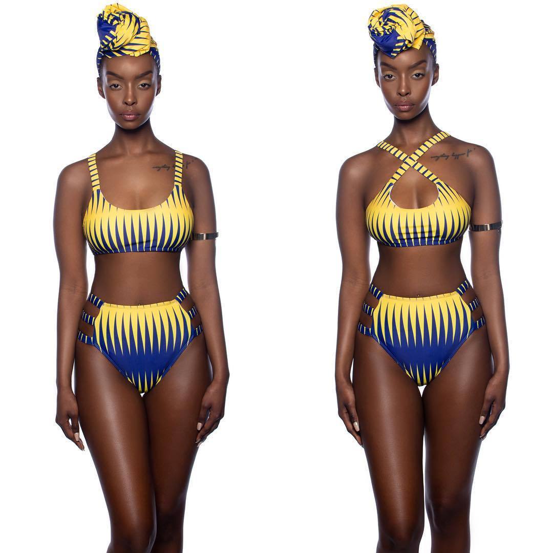 Women’s Quick-Dry High Waist Bikini Set – Sexy Open Back Polyester Swimwear