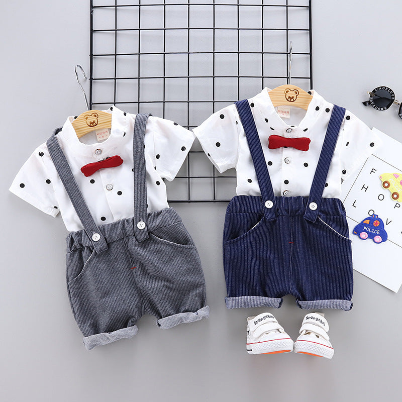 Printed Boys’ and Girls’ Overalls with Short Sleeve Shirt Set