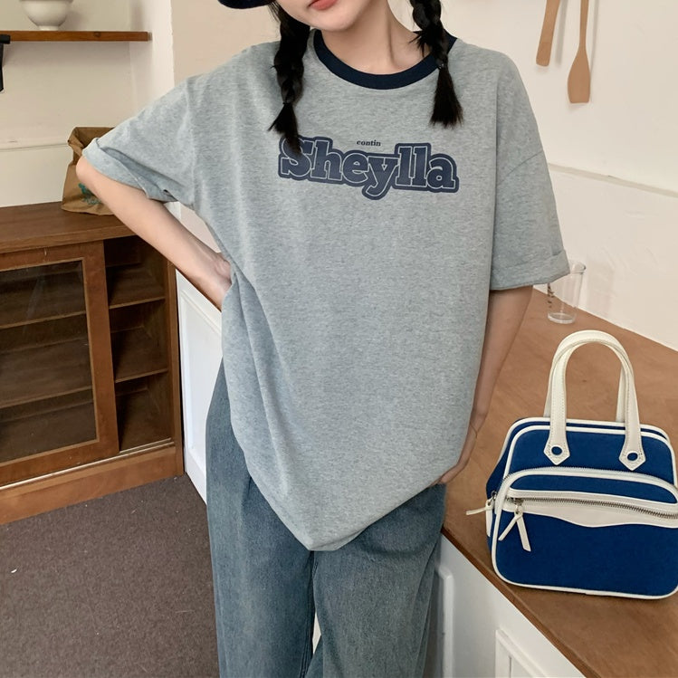 Letter Printed Large Size Loose Fitting T-shirt For Women