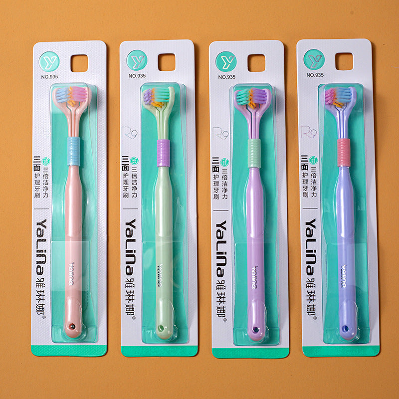 Three-Sided Macaron Soft Bristle Toothbrush – Deep Clean, Safe & Portable