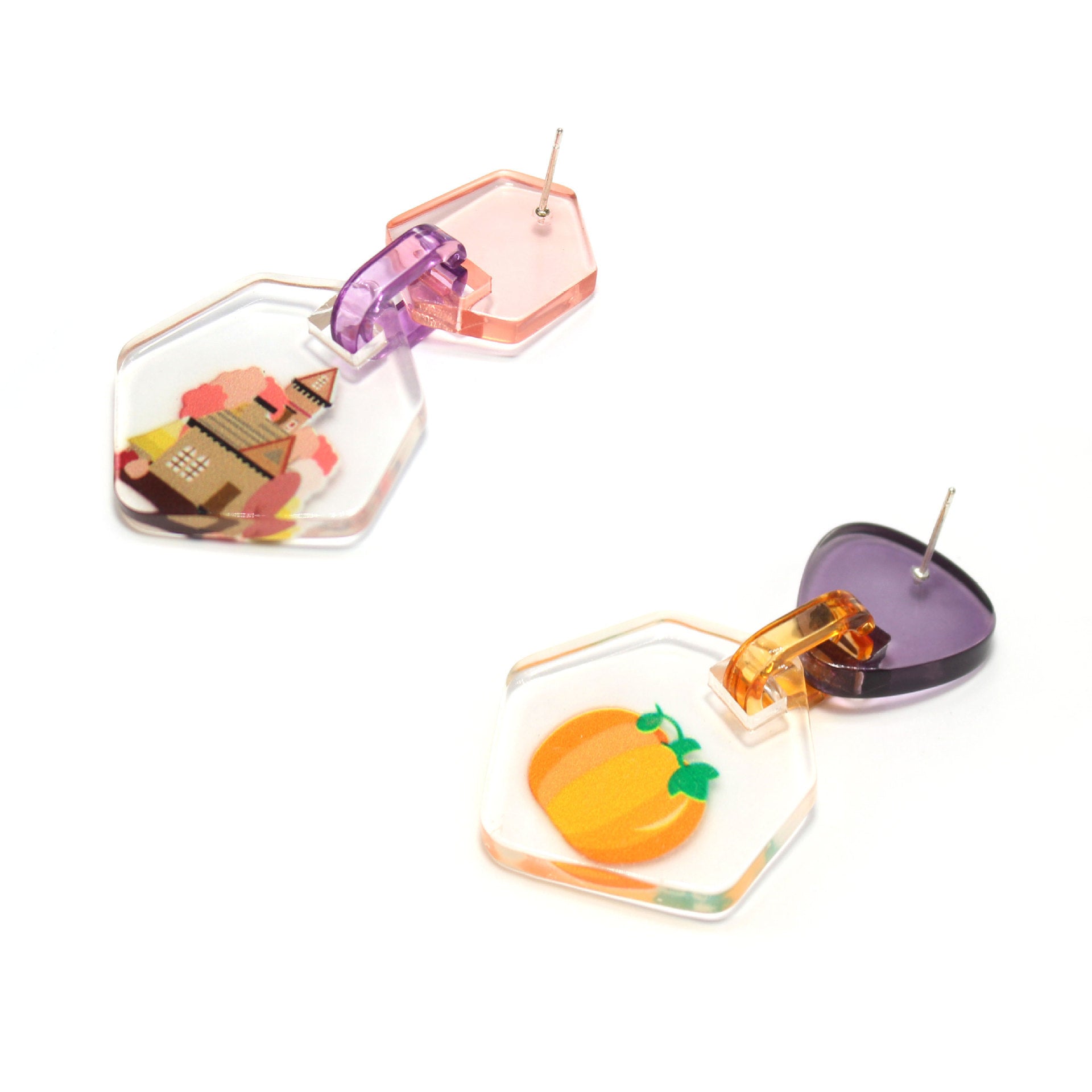 Halloween Pumpkin Earrings Color Printing Acrylic Board Jewelry