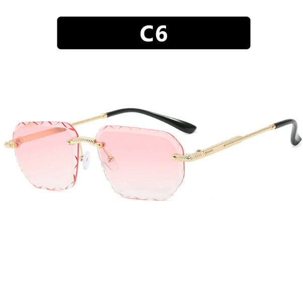 Frameless Square Metal Sunglasses for Women – Small Frame Trendy Eyewear