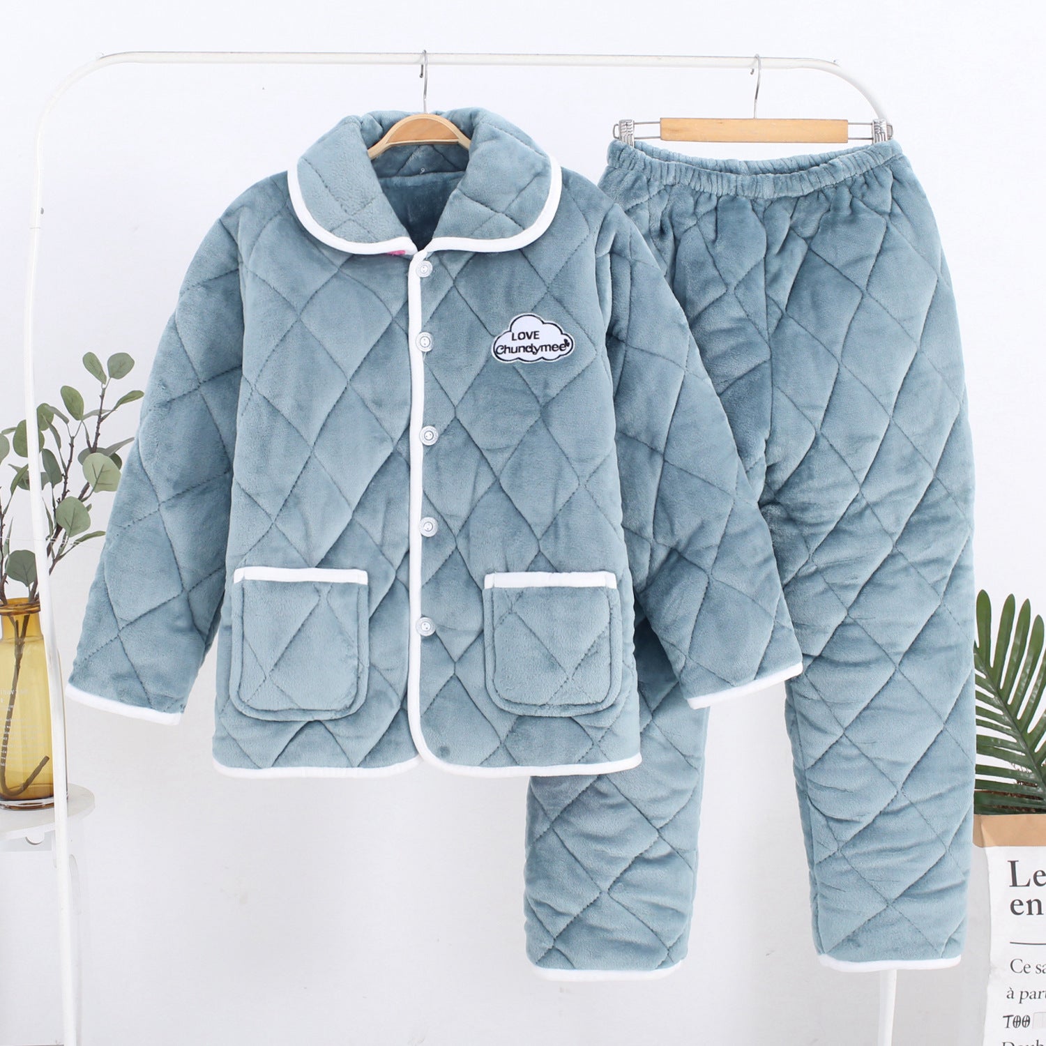 Women's Fashion Coral Fleece Three-layer Thickened Fleece-lined Warm Loungewear