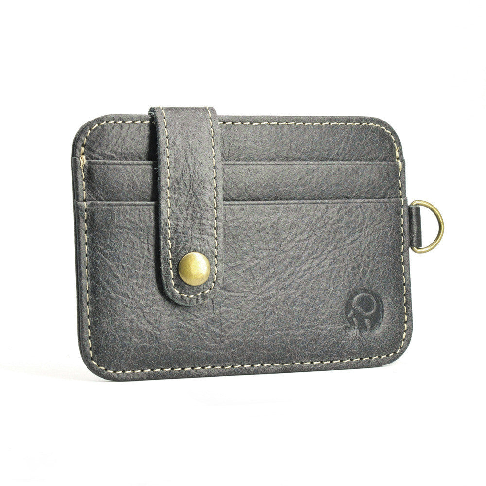 Men's Slim Cowhide Leather Card Case Pebble Grain Retro