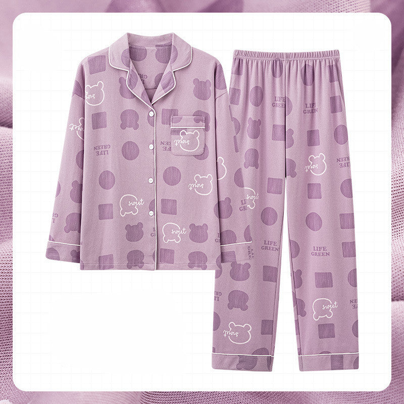 Women's Fashion Simple Cotton Long-sleeved Home Wear Set