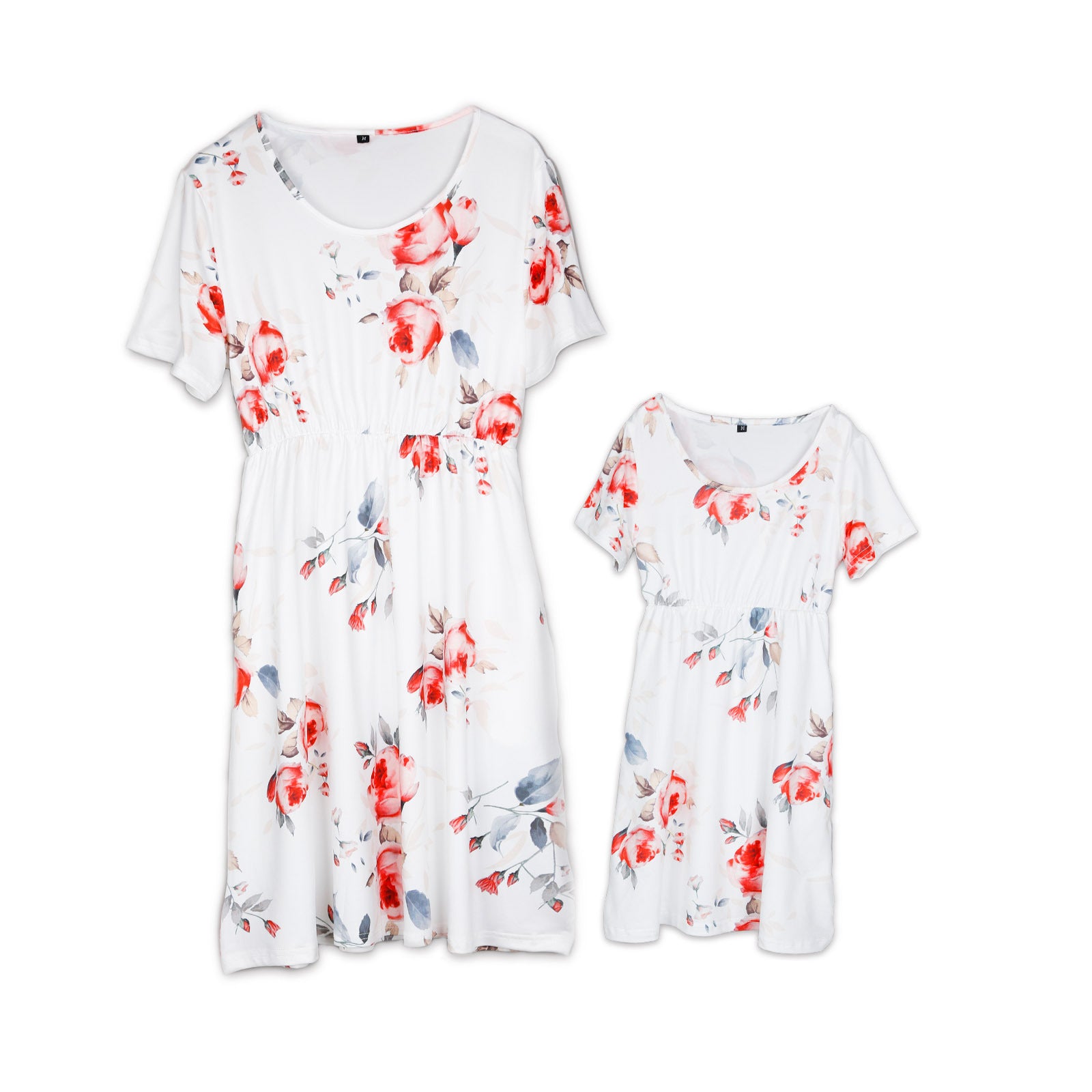 New Parent-Child Digital Print White Dress